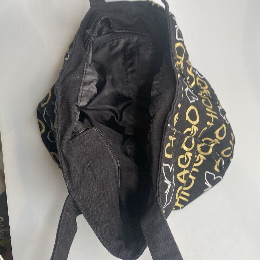 Robin Ruth Black Canvas Butterfly Tote Bag - Chicago Graphic, 16"x10"x5" - Picture 3 of 10